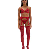 Pończochy/ Stockings Mesh Bow Red