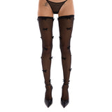 Pończochy/ Stockings Mesh Bow Black